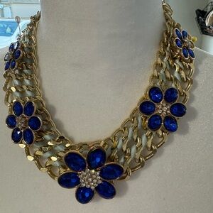 Gold and Blue Floral Necklace